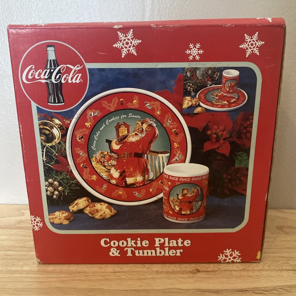 ENESCO 1998 Coca-Cola Cookie Plate & Tumbler 479748E. Open Box Vintage